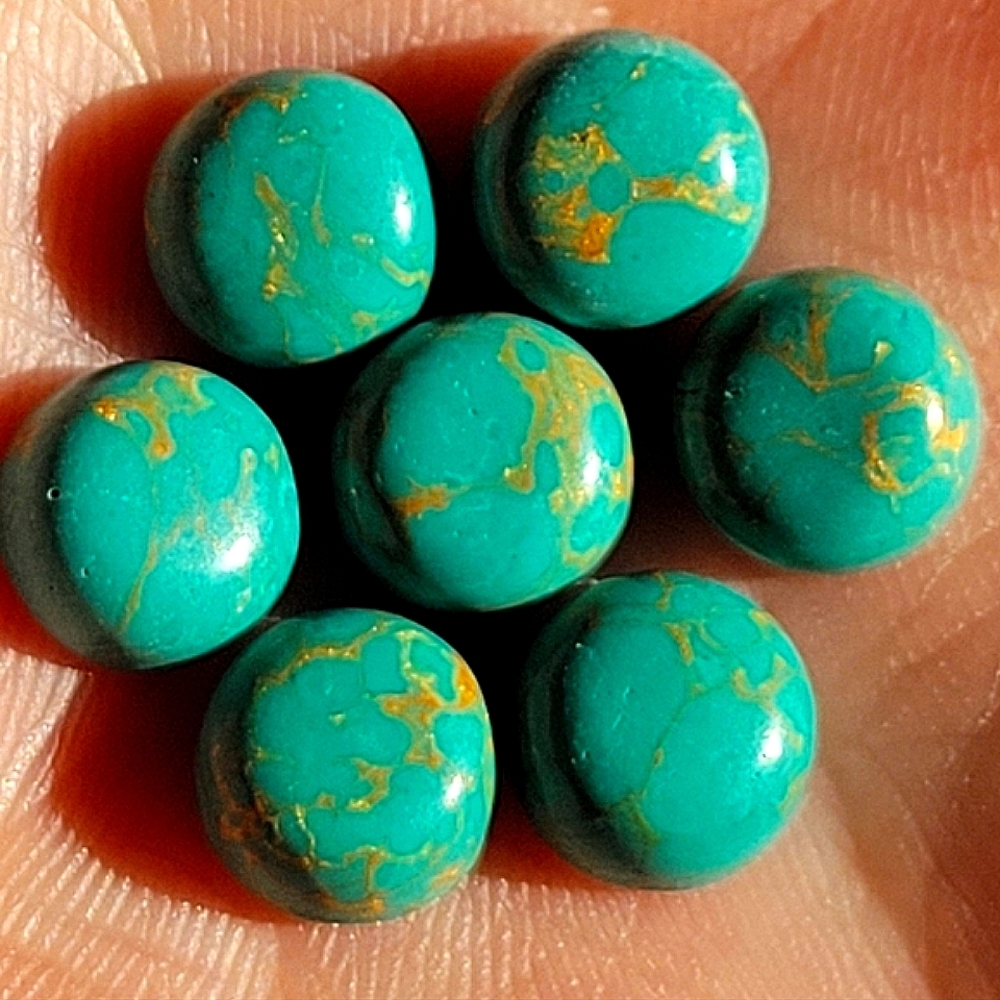 1pcs Turquoise Cabachon flatbacks natural Gemstones 8mm RARE Blue Copper